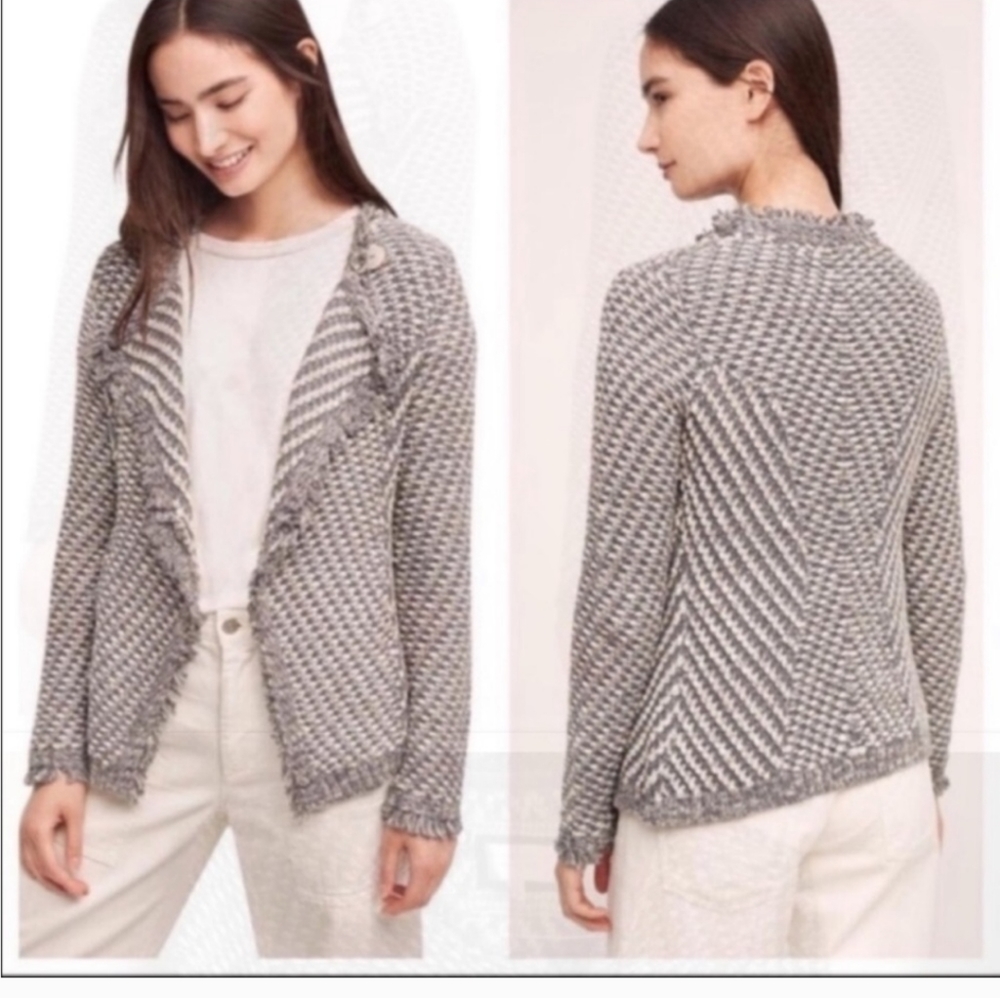Anthropologie Angel of The North Tipperary Frayed Button Cardigan Jacket Grey S - Picture 2 of 13